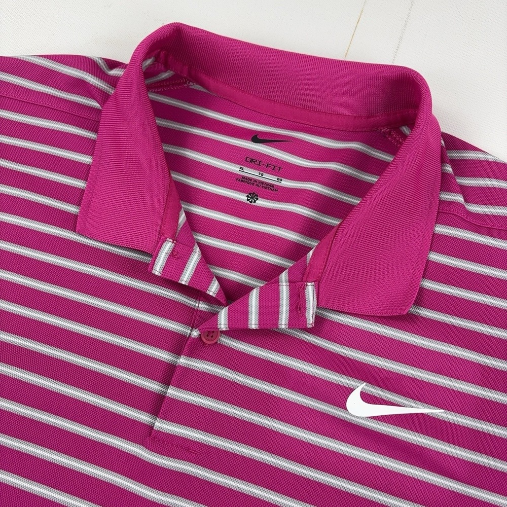 Nike Dri-FIT Golf Polo Mens XL Pink Striped Performance Short Sleeve DH0829-621